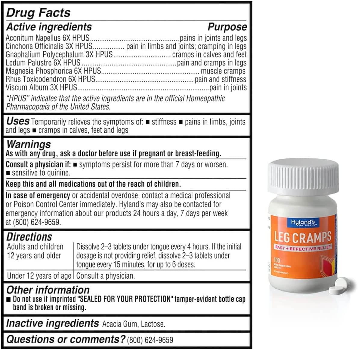 Hyland's Naturals, Leg Cramps PM Tablets, Nighttime Formula, Natural Relief of Calf, Foot and Leg Cramps at Night, Quick Dissolving Tablets, 50 Count : Health & Household