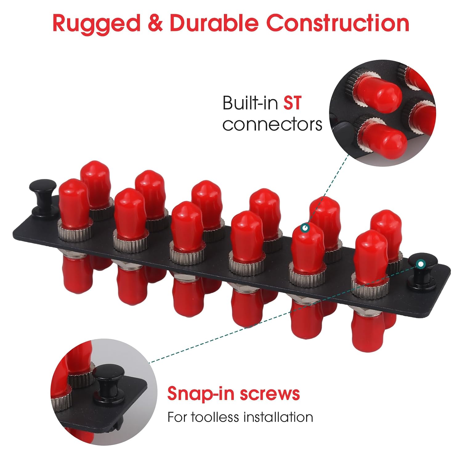 2-Pack 12 Simplex ST Fiber Patch Panel with Simplex Singlemode Red ST Adapters, 12 Fiber Ports