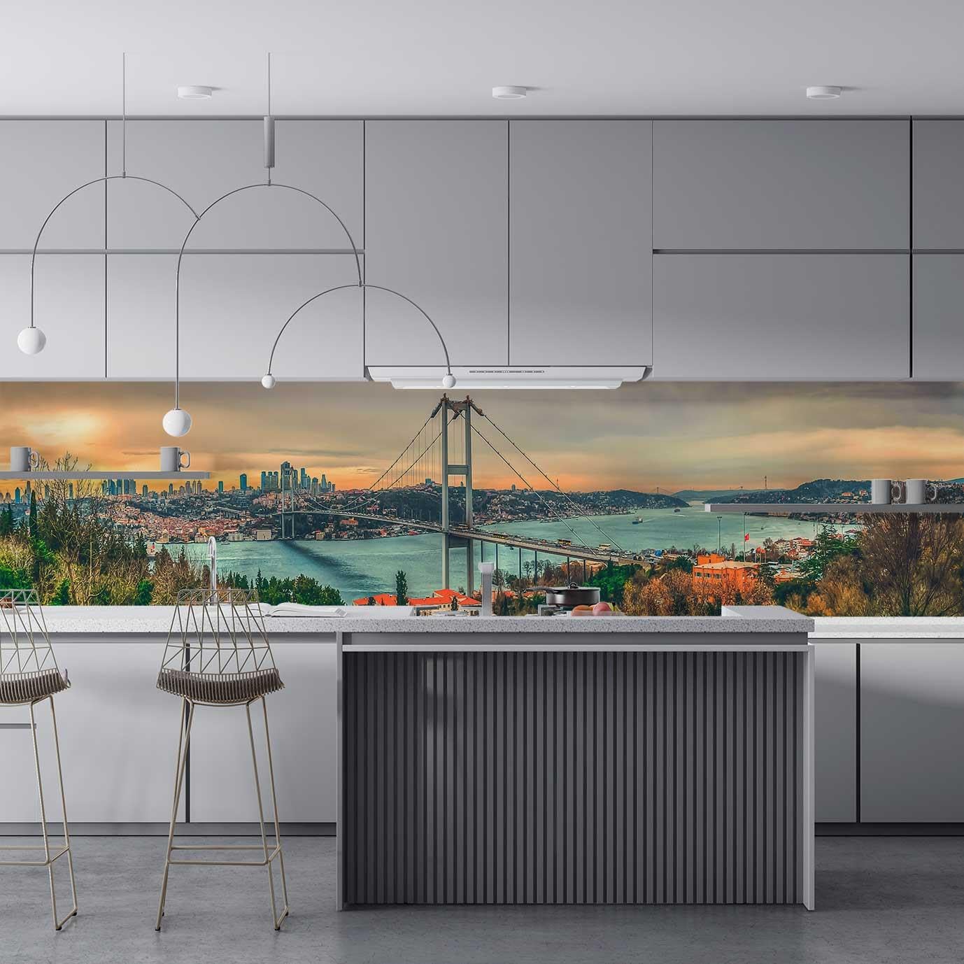 Mutfak Tezgah Arası Folyo Fayans Kaplama Folyosu istanbul Köprü 60x300 CM