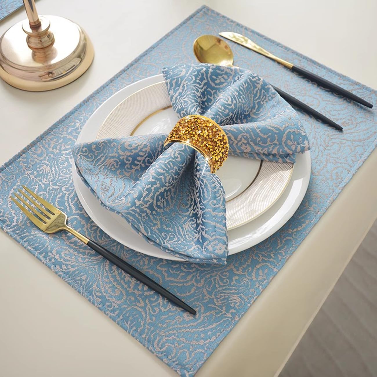 Rhinestone Napkin Rings Silver Set of 12,Crystal Napkin Holder Crushed Diamond Serviette Buckles for Dinner, Wedding, Party, Holiday, Banquet,Everyday Table Setting Decor (12, All Gold Crystal)