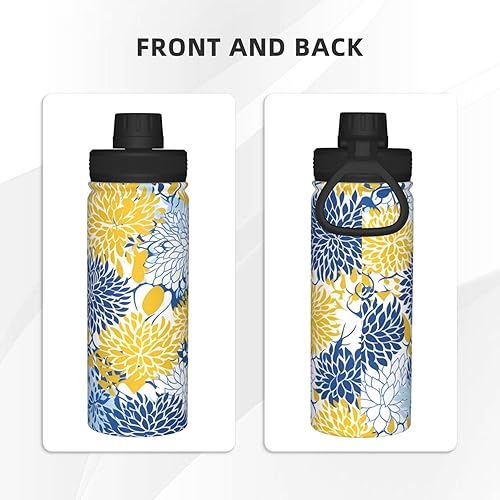 Miniatura 4 de Botella de agua deportiva floral azul amarillo aislado de acero inoxidable, botella de agua de 18 onzas para fitness, deportes al aire libre,