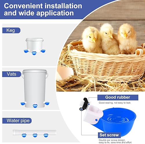 Vista 6 de Vasos para bebederos de pollo (paquete de 8/azul) – Alimentador automático de agua grande para pollos para patos, pollitos, pavos, codorniz