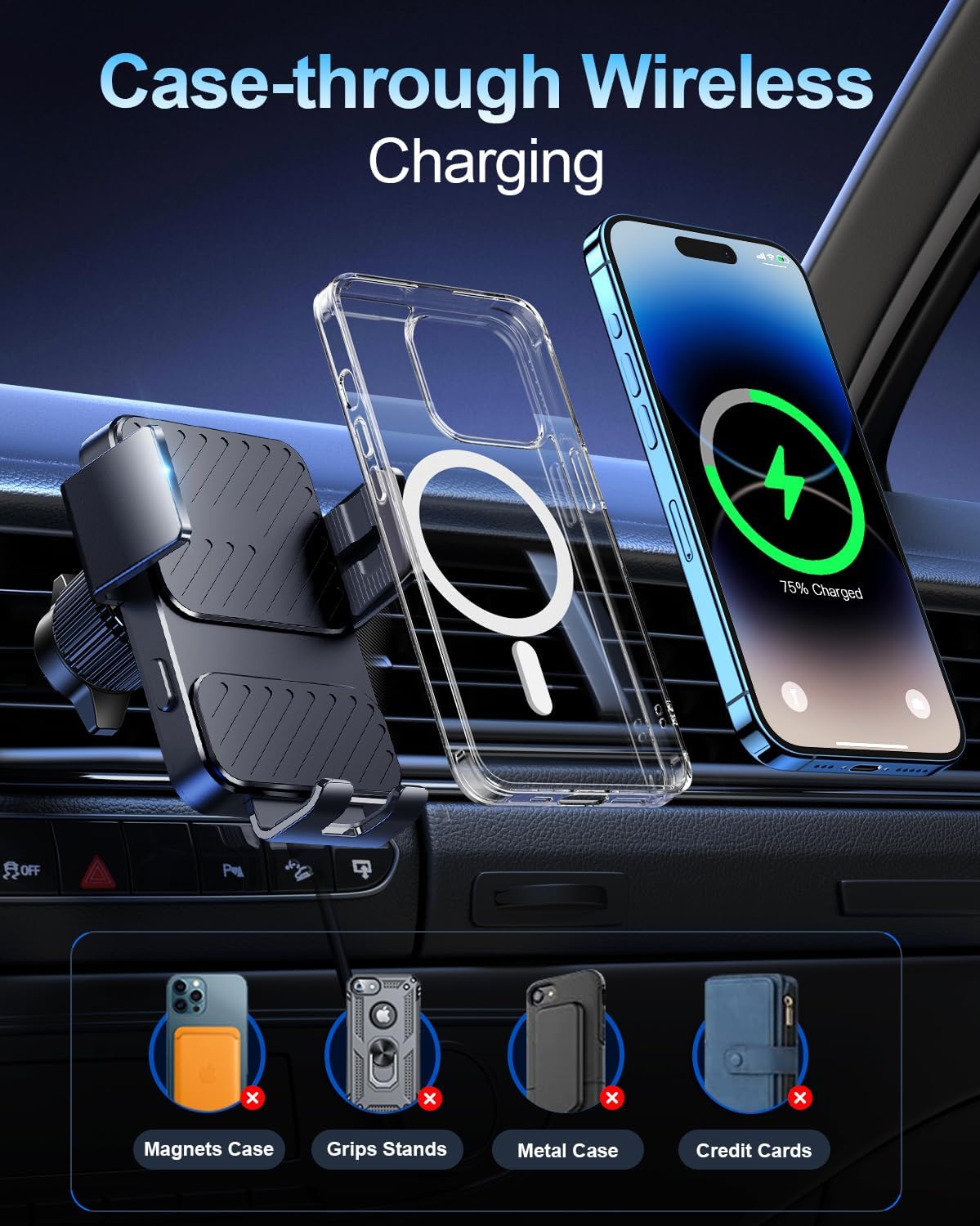 Wireless Car Charger, Phone Holders for Your Car 15W Fast Charging Auto Clamping, Air Vent Car Phone Mount for iPhone 17 16 15 14 13 Mini Pro Max XR, Samsung Galaxy S25 Ultra S24 S23 S22 S21 - Image 7