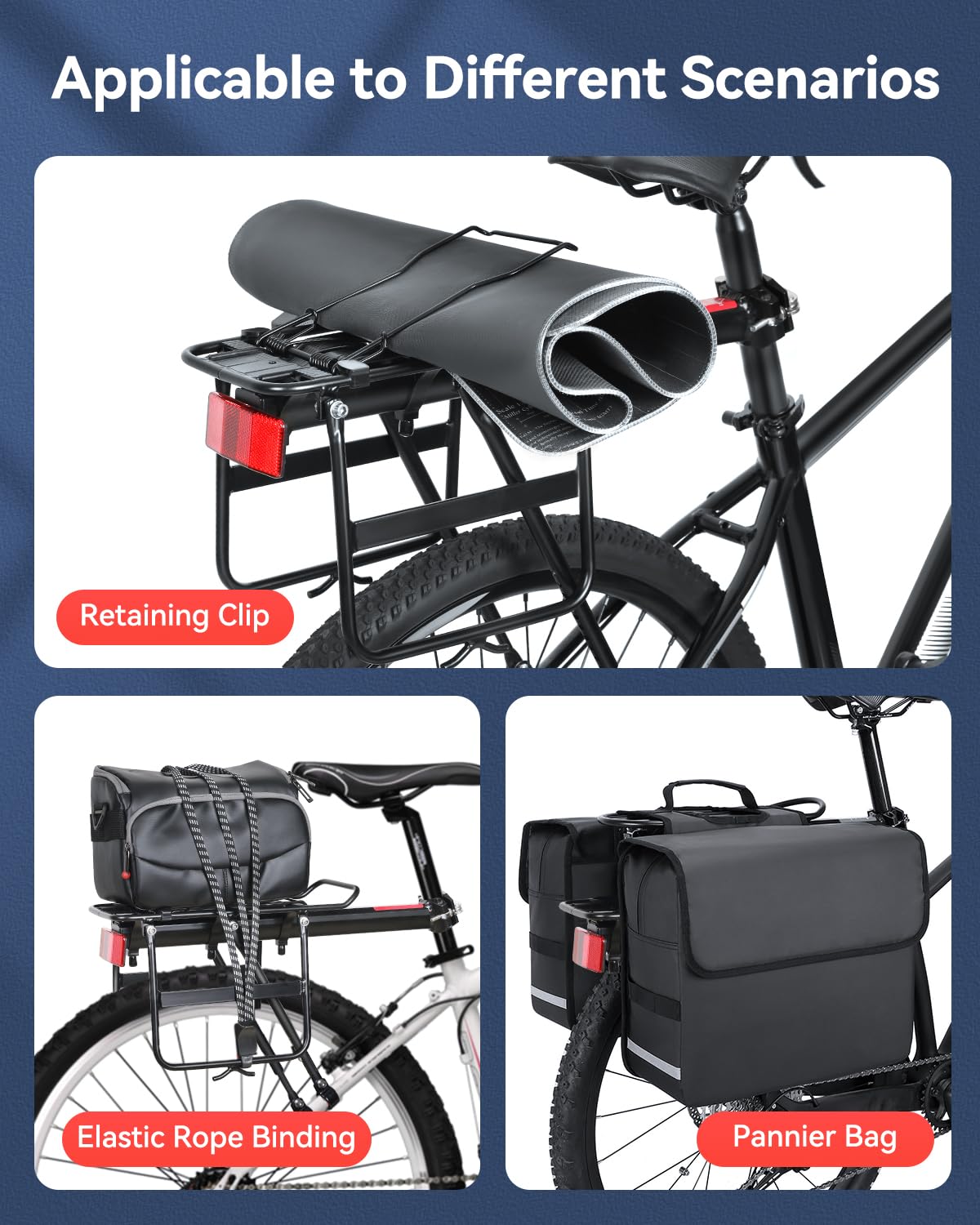 Onvian Fahrrad-Gepäckträger, einziehbar, verstellbar, Fahrradgepäckträger, Touring, Hintersattelstütze, Aluminiumlegierung, passend für die meisten Fahrräder