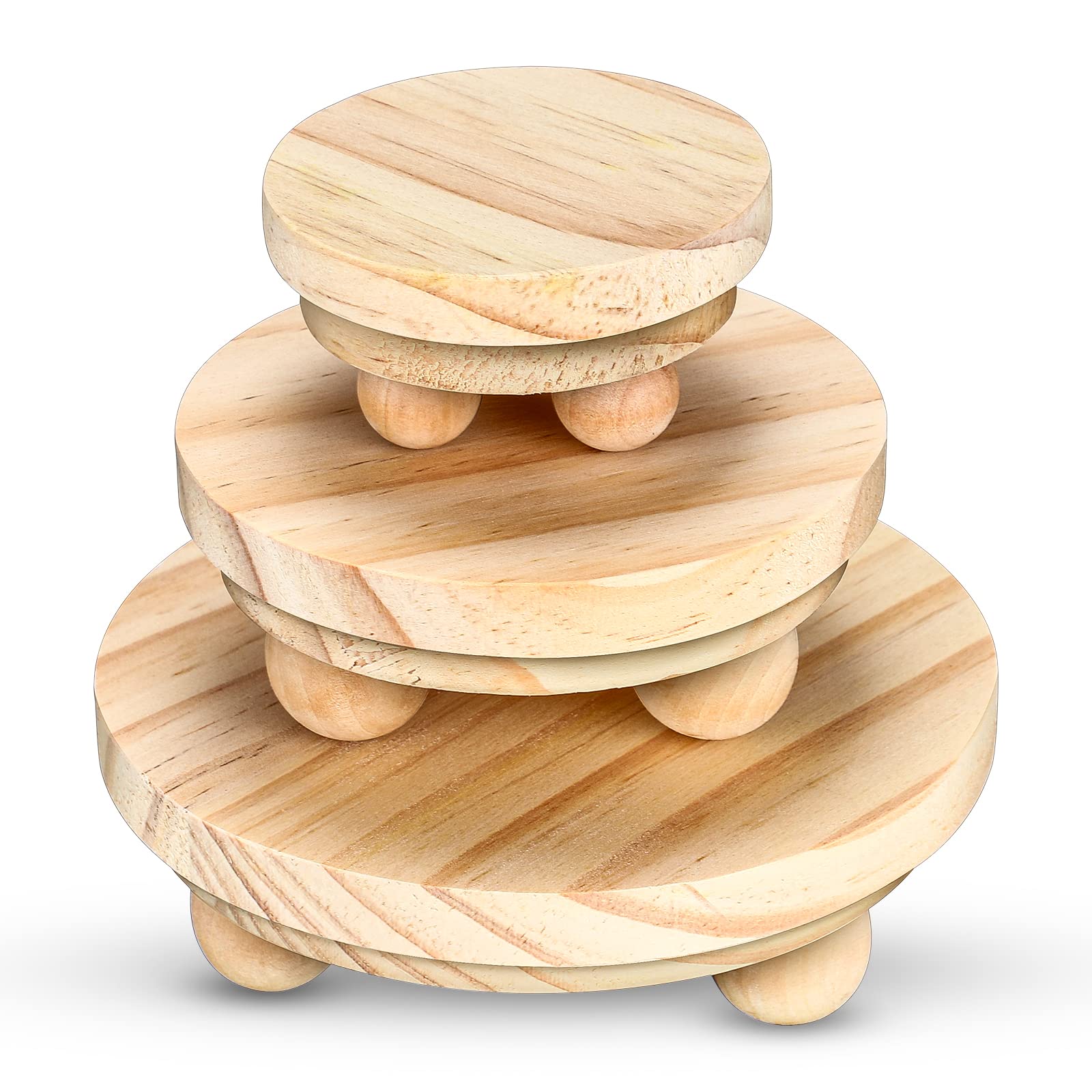 3 Pieces Wood Risers for Decor Wood Pedestal Mini Riser Stand Round Wooden Riser Rustic Farmhouse Riser for Decor Tiered Tray Decor Riser for Home Kitchen (Natural, 5/4/3 Inch)