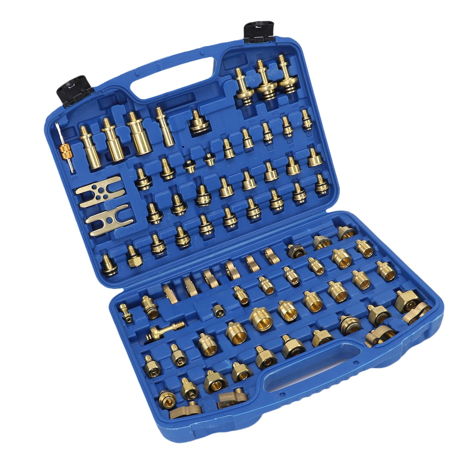 Kit de Prueba de Fugas de Aire Acondicionado Automotriz Juego de Herramientas de Detector de Fugas de CA de Latón 81 Piezas para Inspección de CA de Automóvil y Reparación de Conectores por