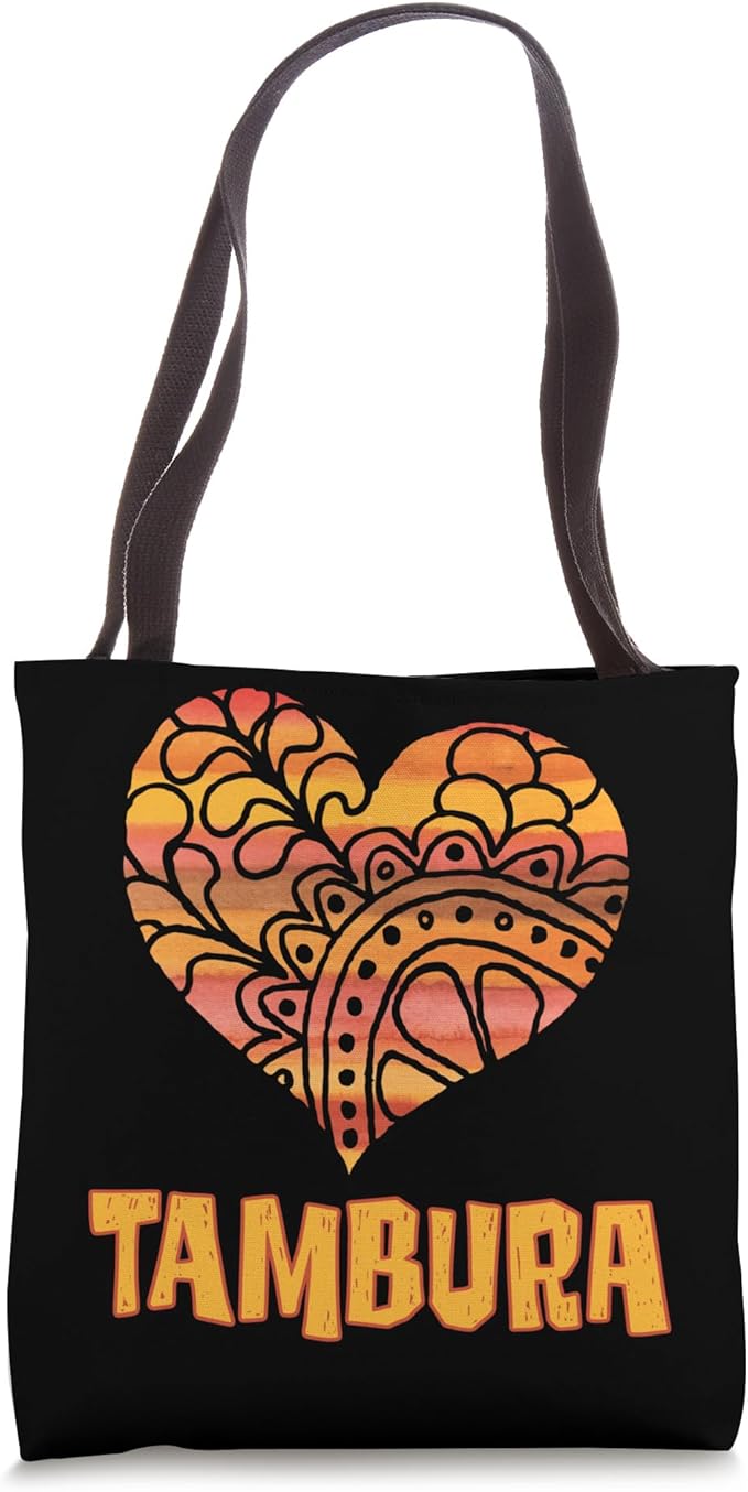 Love Tambura Orange Mandala Heart Indian String Instrument Tote Bag