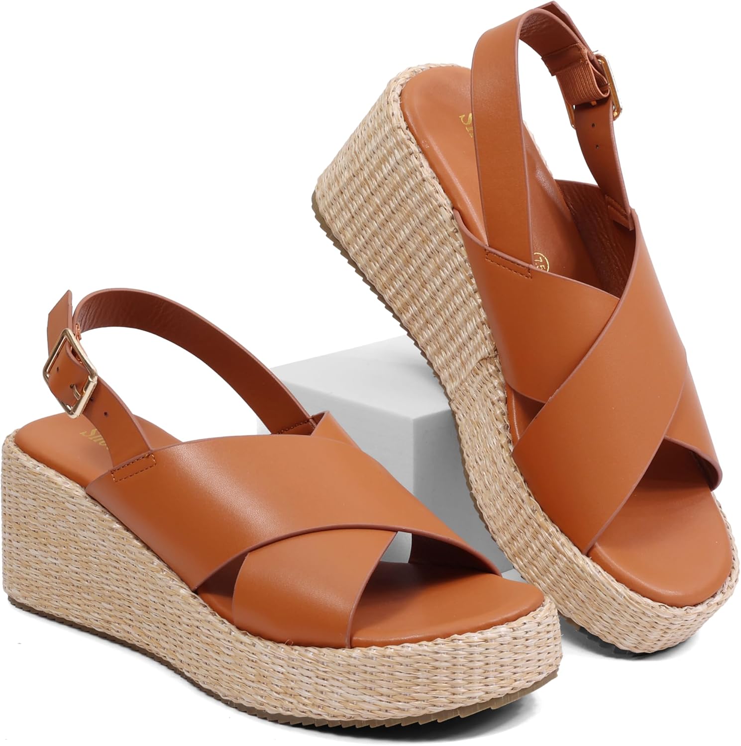 Shoe'N Tale Women's Wedge Sandals with Open Toe Espadrille Heels Dressy Buckle Ankle Strap Platform Sandal Heels - Image 4