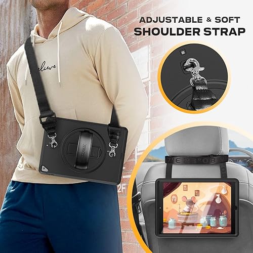 Miniatura 4 de SEYMAC stock Funda para iPad de 9ª/8ª/7ª generación de 10.2 pulgadas 2021/2020/2019, funda de cuerpo completo con soporte giratorio de 360º y correa