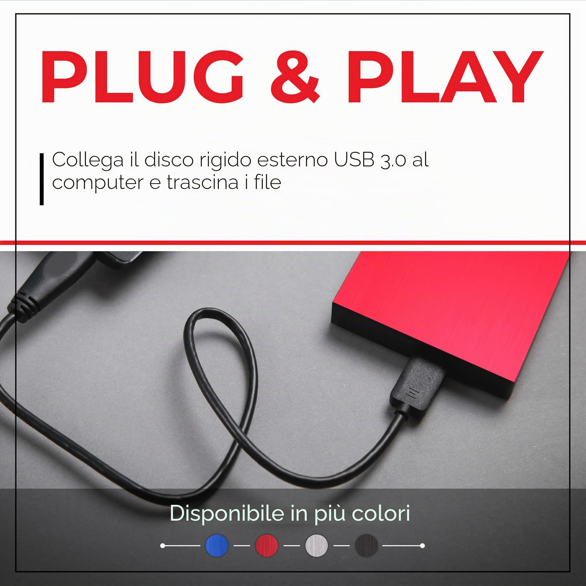 Storite Disco rigido esterno portatile 1 TB 2,5 pollici USB 3.0 Rosso