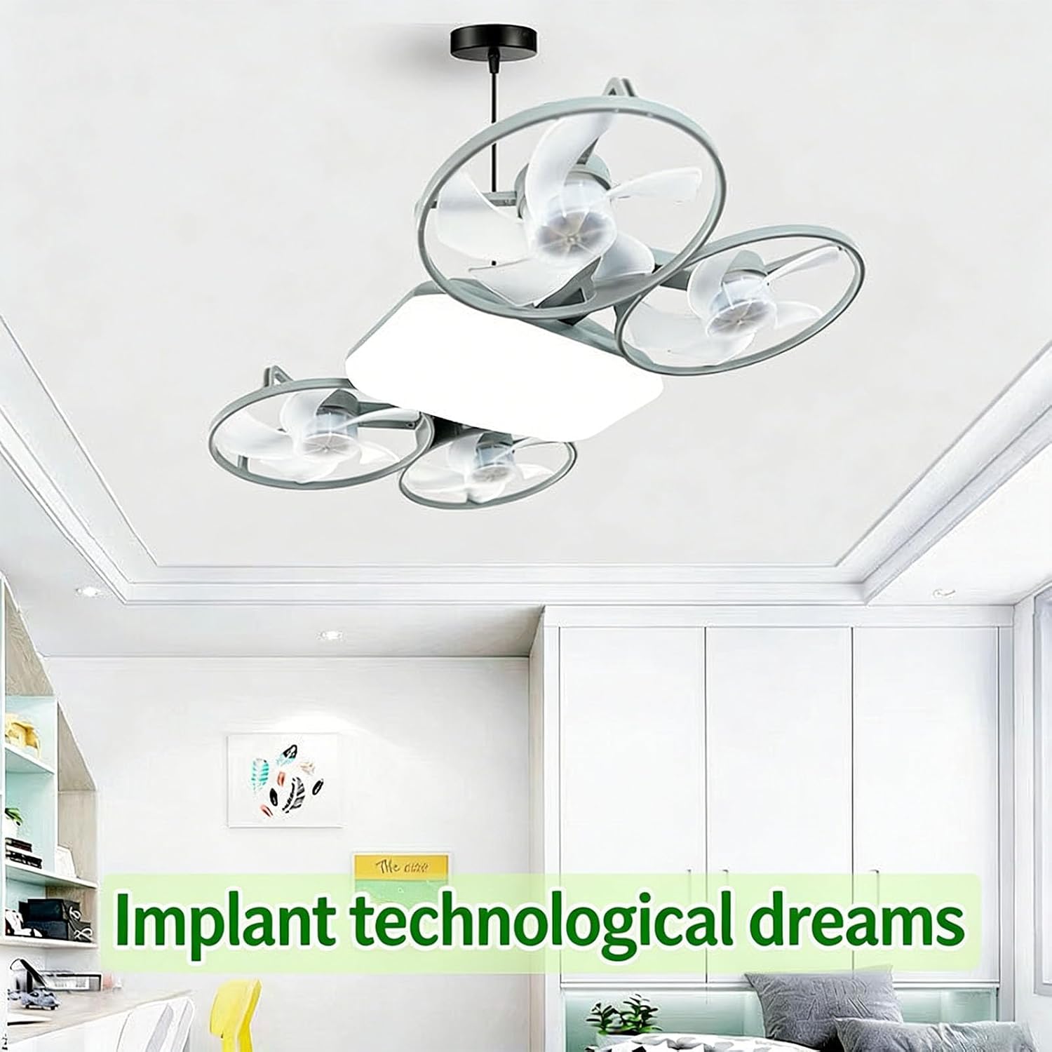 Ceiling Fan with Lights Remote Control, Foldable Dimmable LED Ceiling Fan Light, 3 Color Temperature Adjustable Brightness Ceiling Fan, E27 Socket Modern Ceiling Fan for Living Room, Bedroom (Blue)