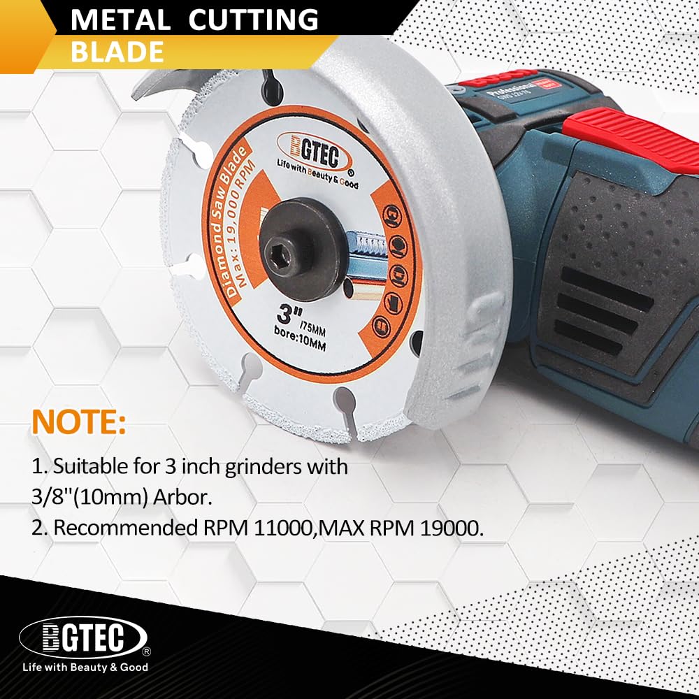 BGTEC Disco de corte de metal de diamante, 10 piezas Hoja de diamante de rueda de corte soldada al vacío de 75 mm para cortar metal de carburo, aleaciones, hierro, acero inoxidable