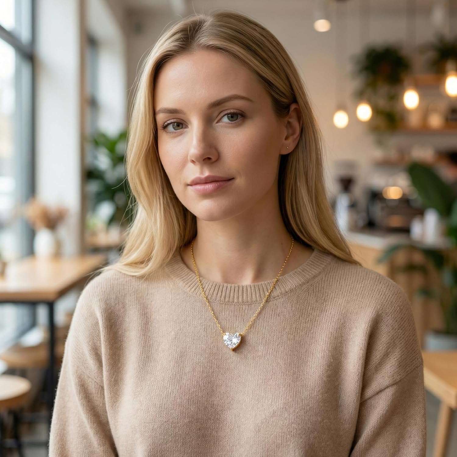 18K Gold Plated Pendant Necklaces for Women, Cubic Zirconia Dainty Chain Choker Necklace, Simple Love Heart Necklace Jewelry Gifts for Women - Image 3