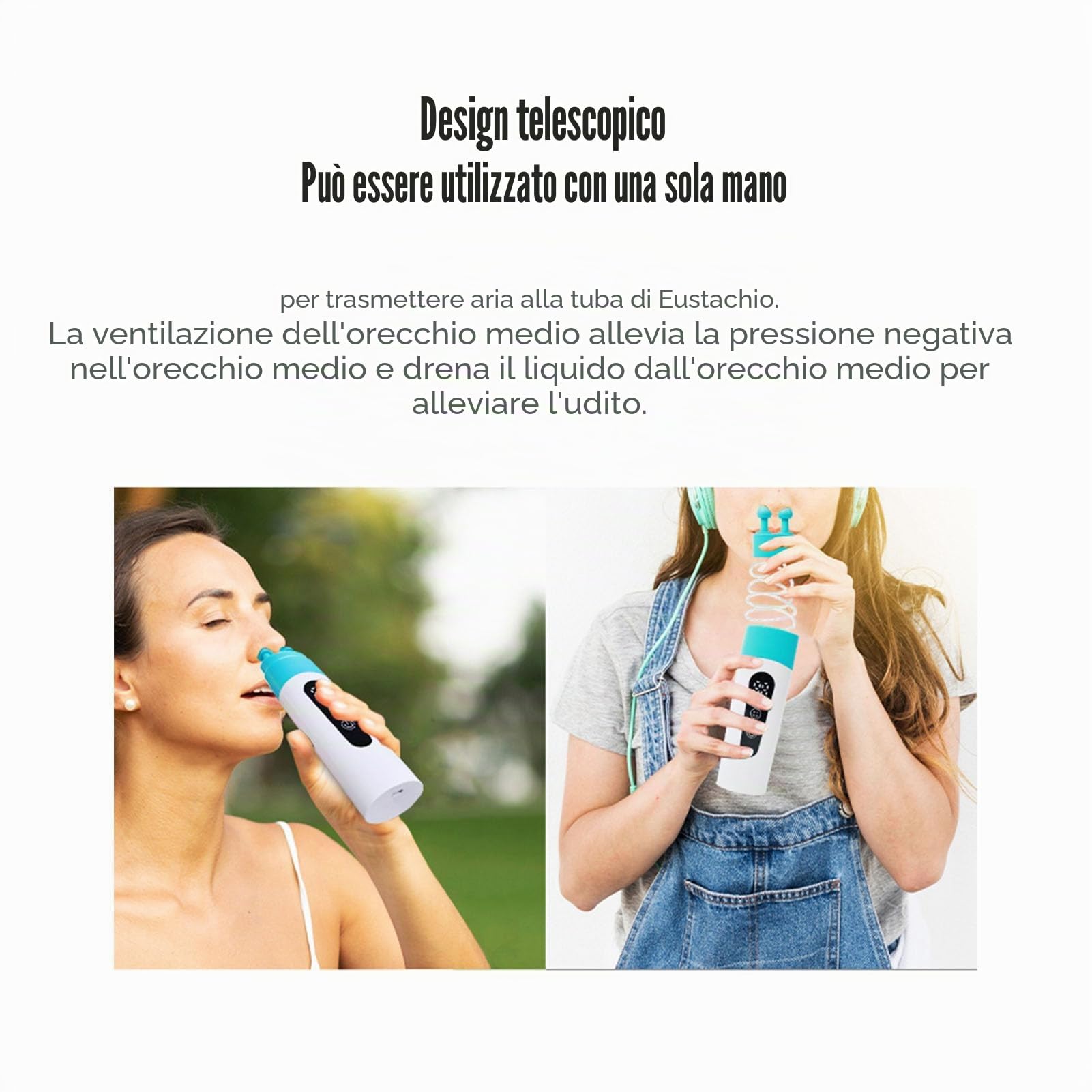 Dispositivo di Scarico Pressione Orecchio – Sbloccatore Tromba di Eustachio Bilanciato, Regolatore Pressione Auricolare per Volo, Immersioni, Nuoto, USB Ricaricabile con Doppia Tes