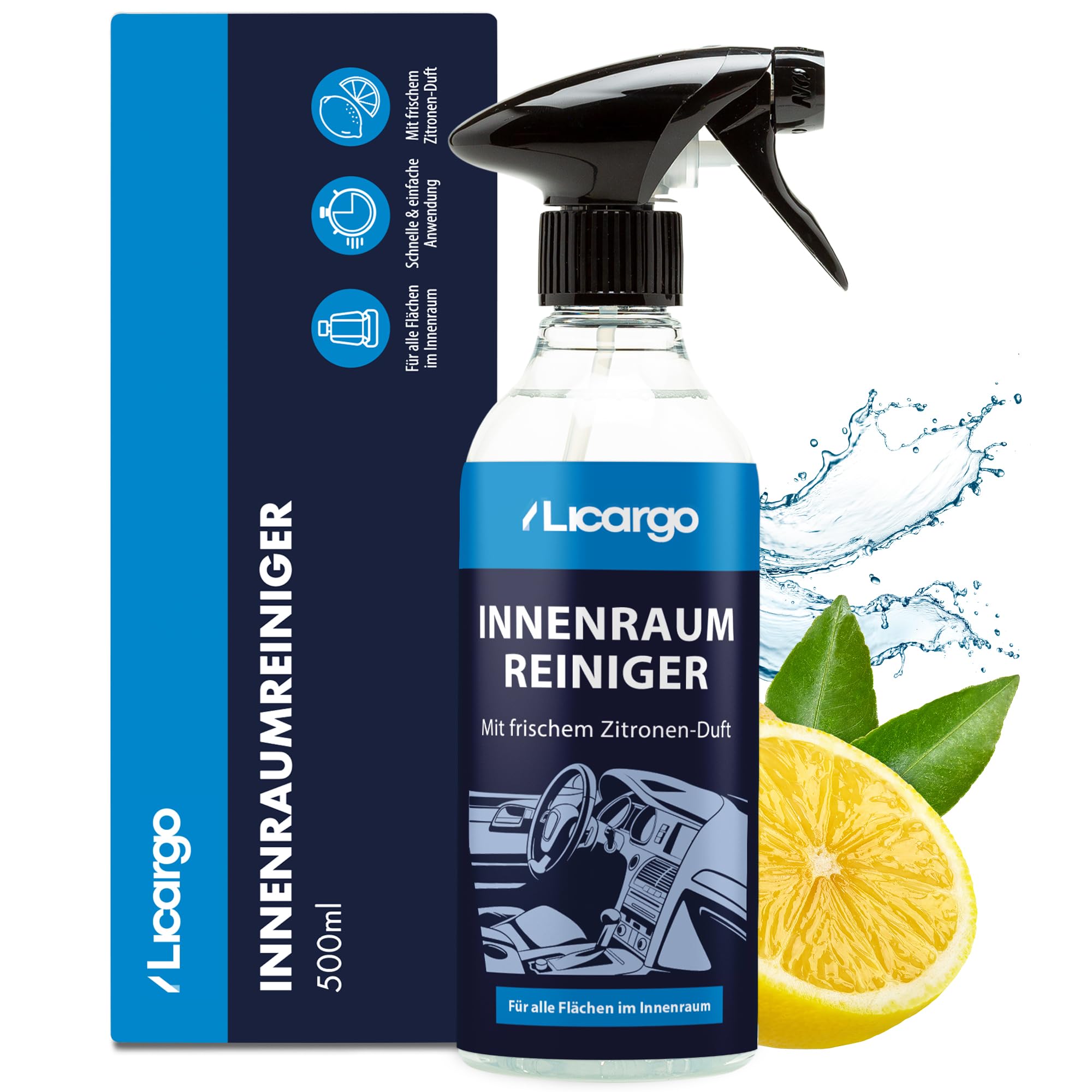LICARGO Innenraumreiniger Auto 500 ml - Neuwagen-Frische in Minuten - Kraftvoll & schonend - Cockpitpflege Auto für Kunststoff, Leder & Armaturen - Polsterreiniger & Cockpitspray für den Innenraum