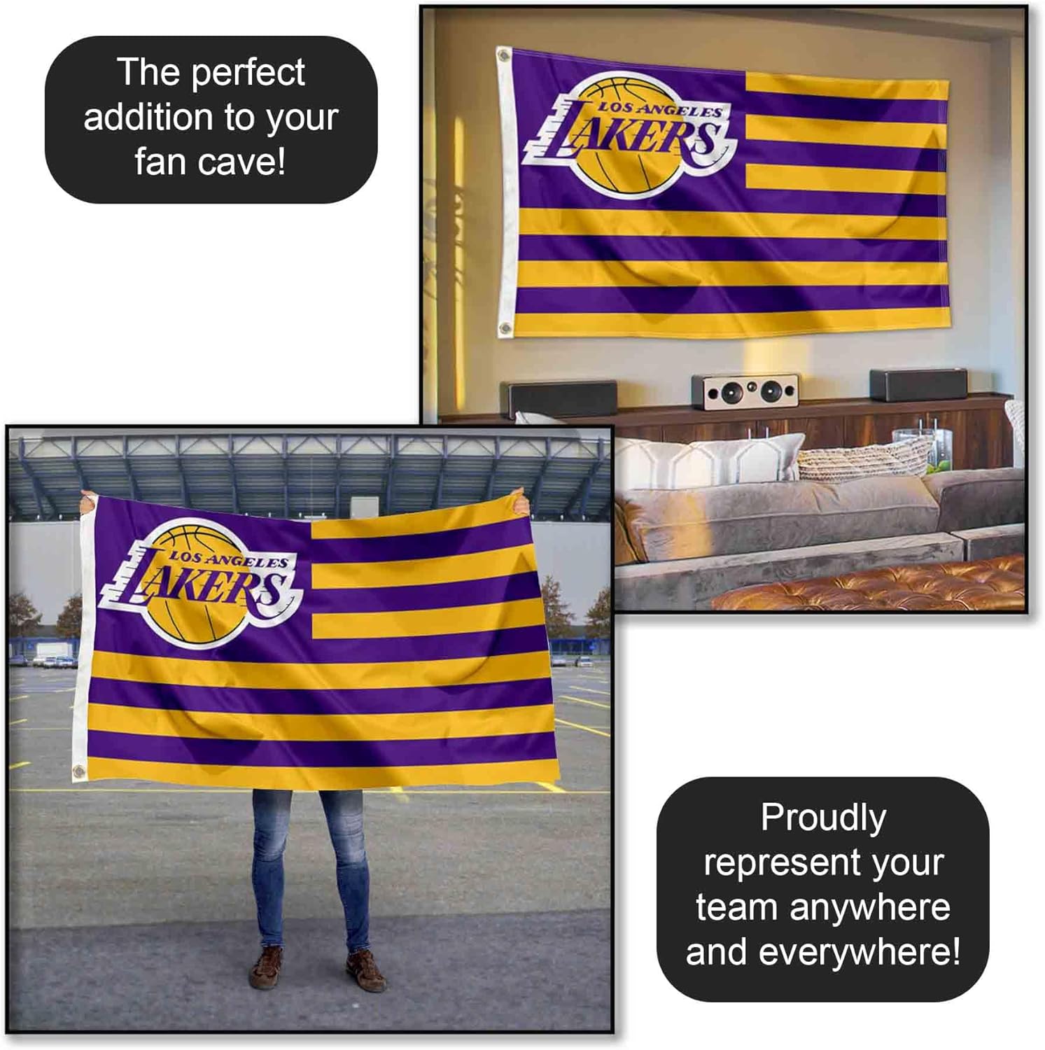 Los Angeles Lakers Americana Stripes Nation 3x5 Flag - Image 5