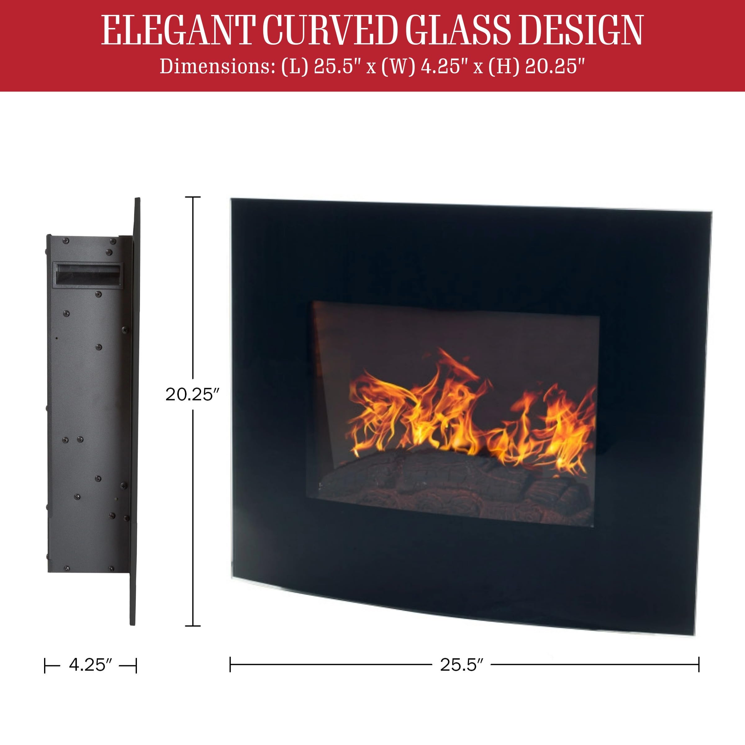 Amazon.com: Northwest Wall Mounted Electric Fireplace, Black, 25.5