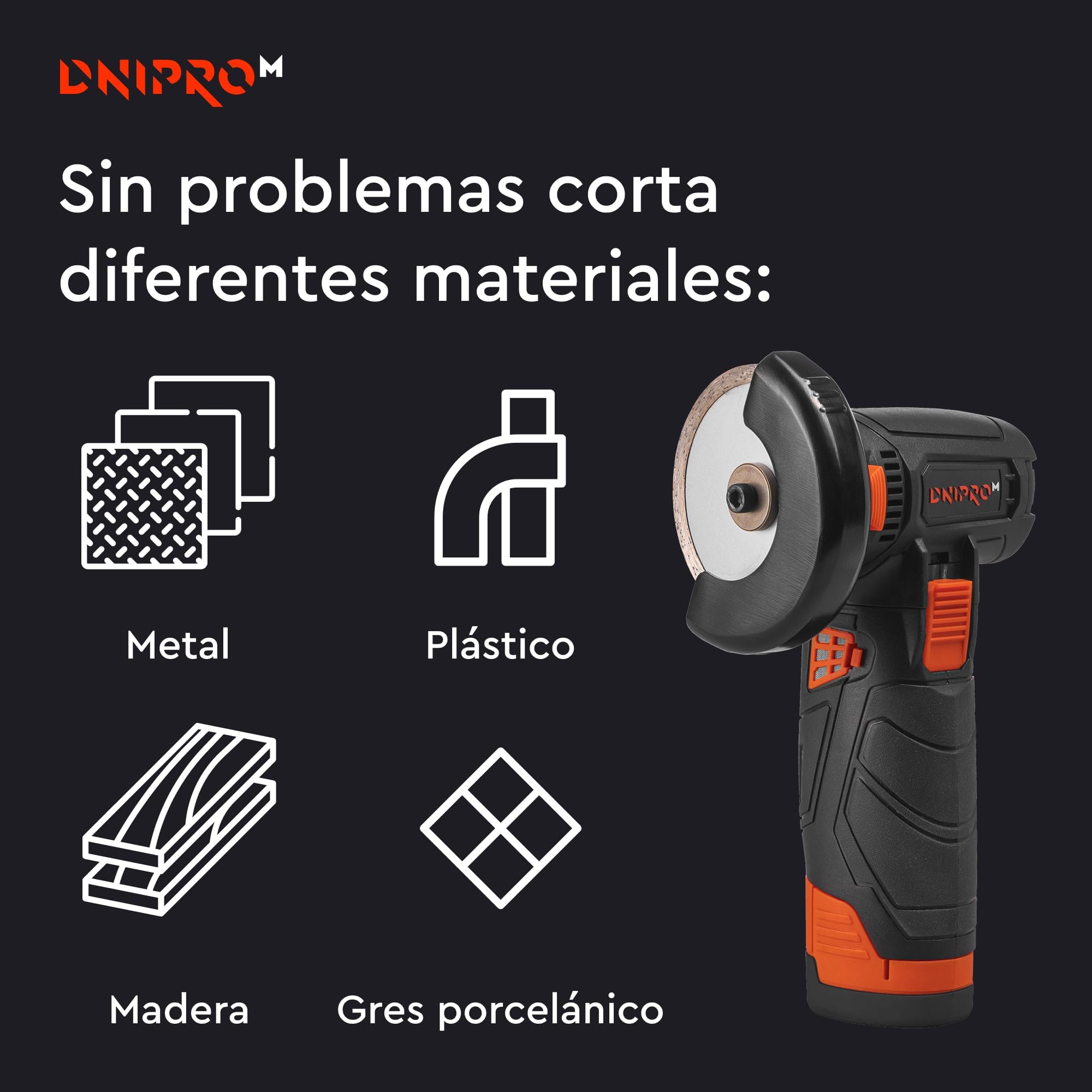 Amoladora Angular Inalámbrica CG-12BC Ultra 12V Brushless - Mini Radial Compacta 76 mm 18.500 rpm para Corte y Desbaste de Metal, Piedra, Cerámica, Porcelana, y Madera - Sin Bateria - Por Dnipro-M