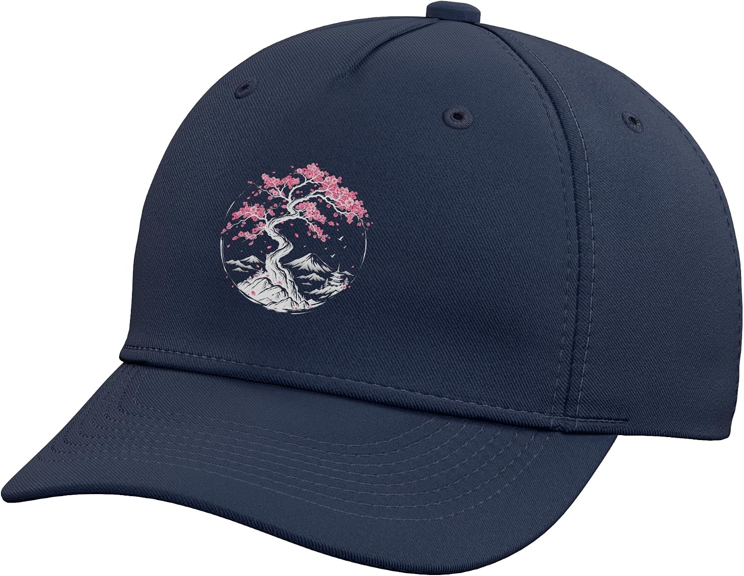 Japanese Sakura Mount Fuji Cherry Blossom Pagoda Garden Art Adjustable Baseball Hat