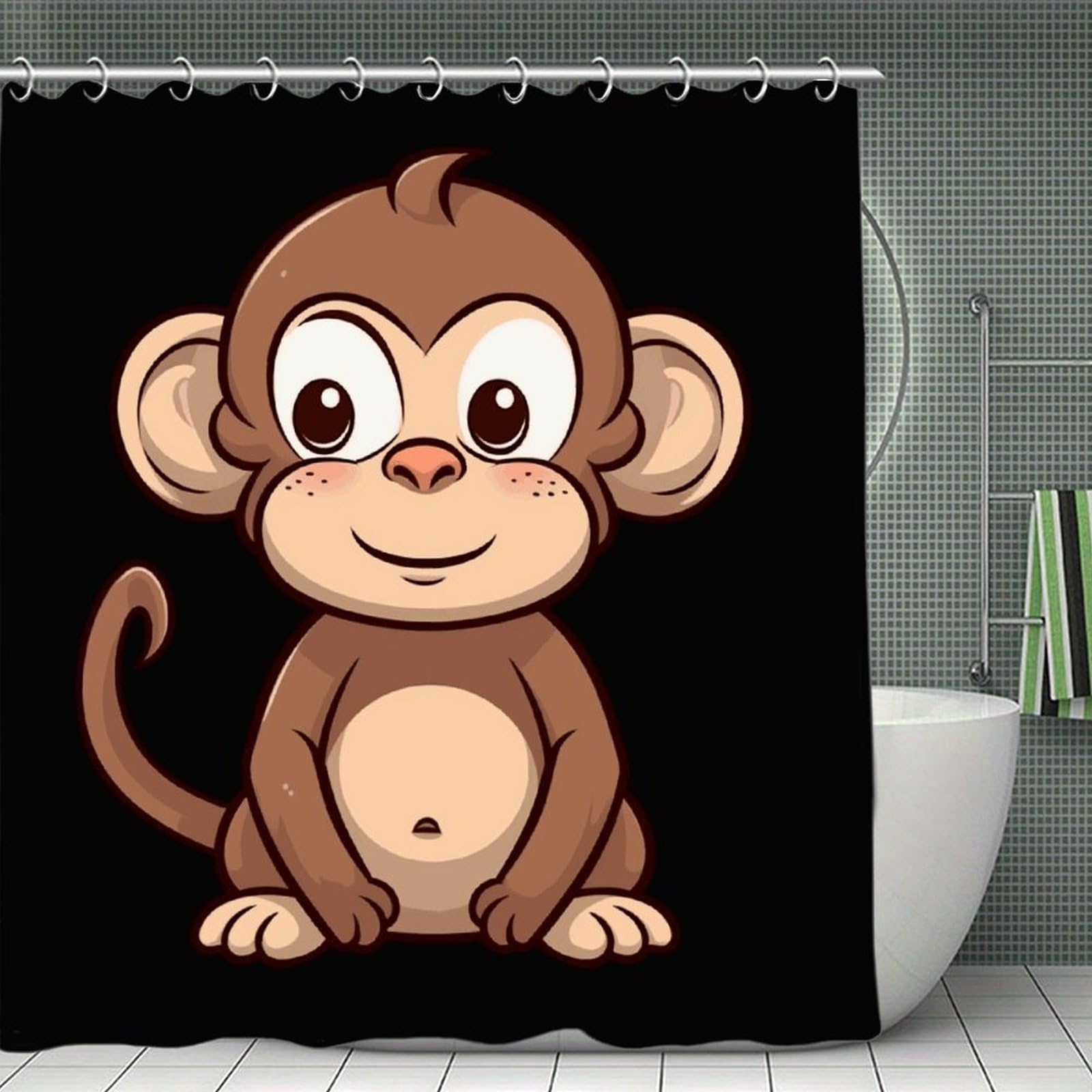 QMNLKH Cartoon Brown Monkey Shower Curtain with Hooks, Waterproof Bath Curtains for Bathroom, Lightweight Bath Curtains Liner for Hotel, Personalized Bath Curtain for Spa, 70.8 Inch