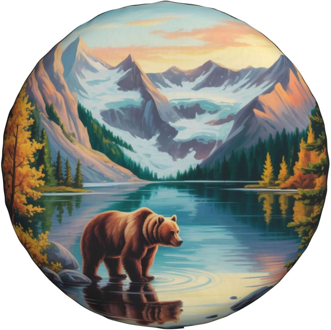 Spare Tire Cover Bear and Mountain Wheel Protectors Weatherproof Universal Wheel Cover Fit for Rv SUV Travel Trailer Camper Truck 15 Inch