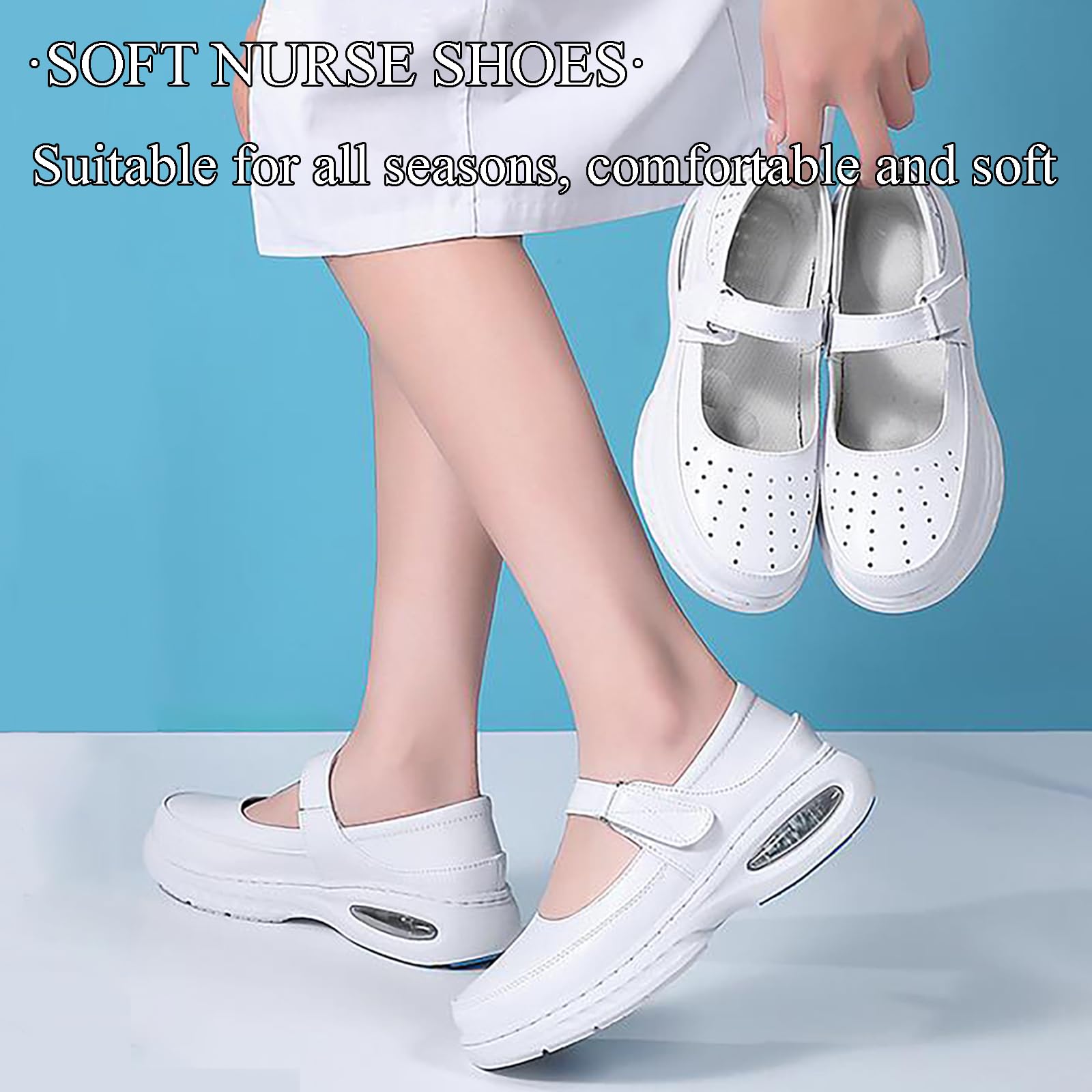 Zapatos de Trabajo para Mujer - Zapatos médicos Transpirables de EVA con Suela Suave y Suela Gruesa - Zapatos de Trabajo Ligeros y cómodos, Ideales para enfermería,White 2,39 EU