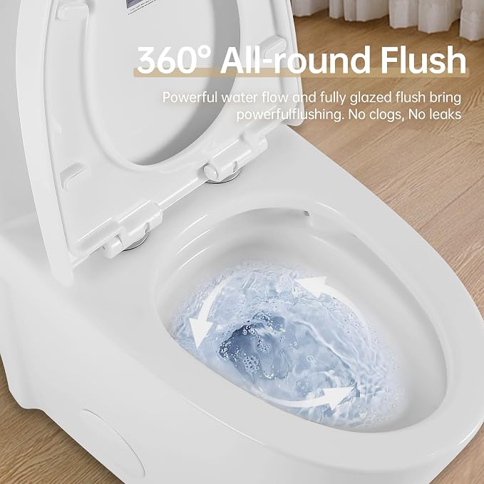 Inodoro de una pieza | Sistema de doble descarga 1.1/1.6 GPF | Inodoro compacto | Altura cómoda de 16.5 pulgadas | Descarga silenciosa y asiento de cierre suave | Inodoro inteligente | Blanco miniatura 6