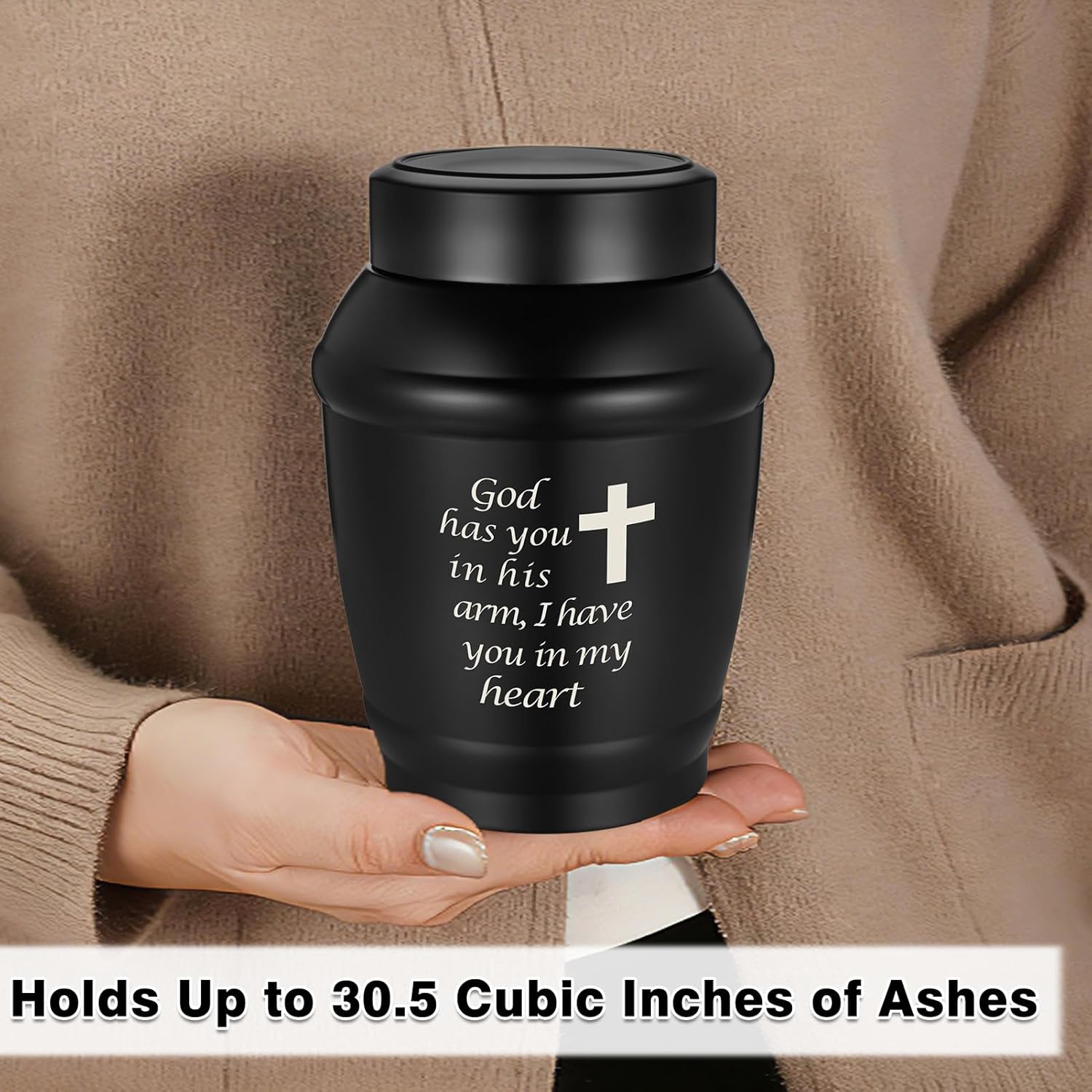 Abooxiu Customized Urns for Human Ashes 5.5 Inches Medium Urns for Ashes Black Cross Cremation Urn Stainless Steel Keepsake Urn Memorial Funeral Decorative Burial Urn for Adult Male Female