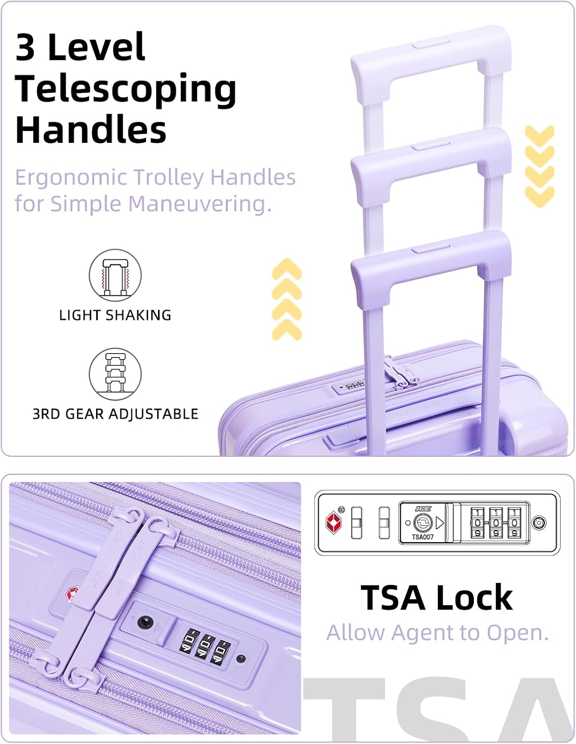 LARVENDER Carry On Luggage 22x14x9 Airline Approved, 20 Inch Expandable PC+ABS Hardside Carry On Luggage with Front Pocket Spinner Wheels TSA Lock for Women Men (Lavender) - Image 7