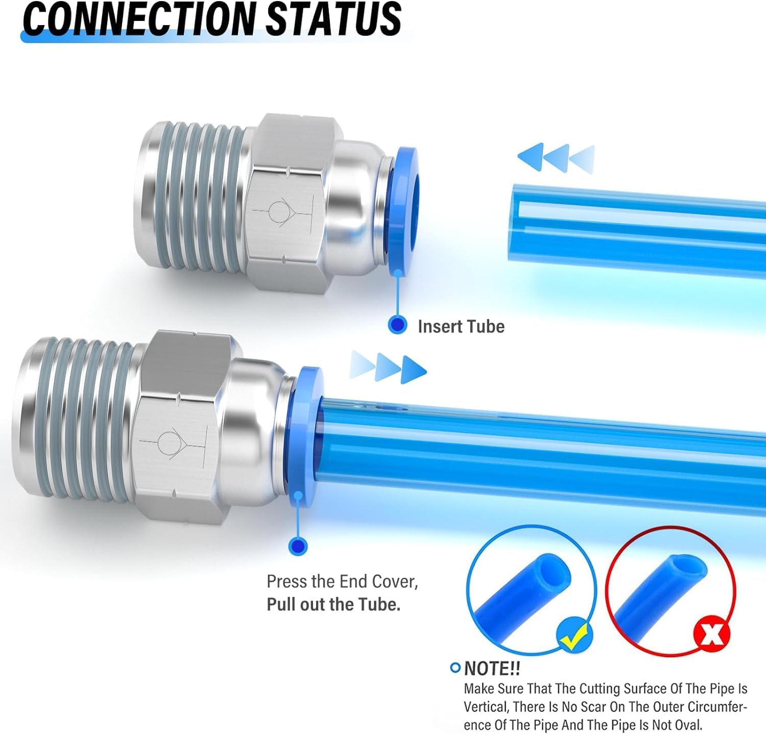 TAILONZ PNEUMATIC Male Straight 1/4 Inch Tube OD x 1/8 Inch NPT Thread Check Valve Through Air Line Quick Insert Check Valve Adapter BSPC1/4-N1 (Pack of 2)