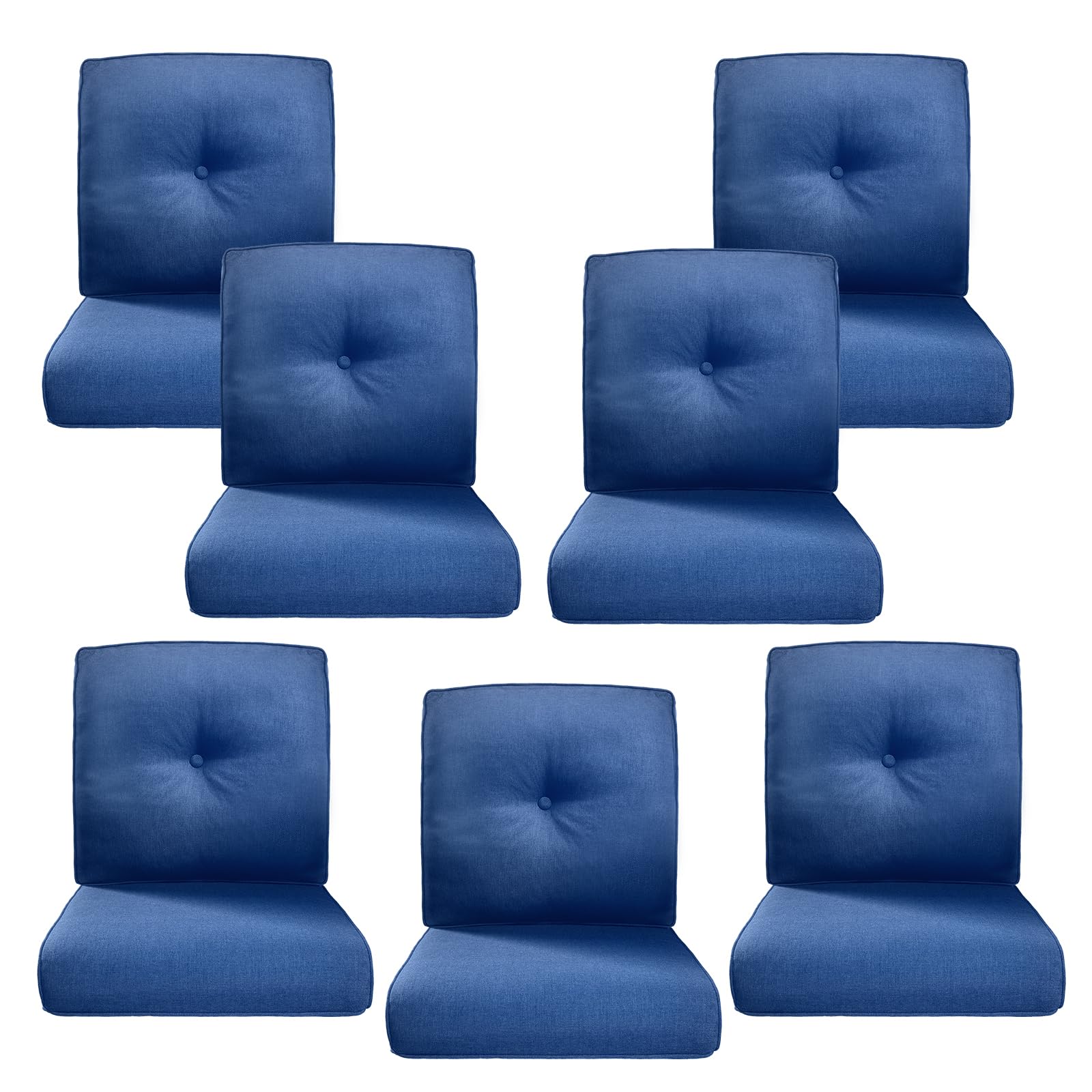 Luxury 4" Thick Outdoor Cushion Set of 7 - 22x24 Patio Furniture Cushions with 28D High-Density Foam, Water-Resistant &amp; Fade-Resistant Fabric, Removable Covers for Patio Furniture Sofa Couch -Blue