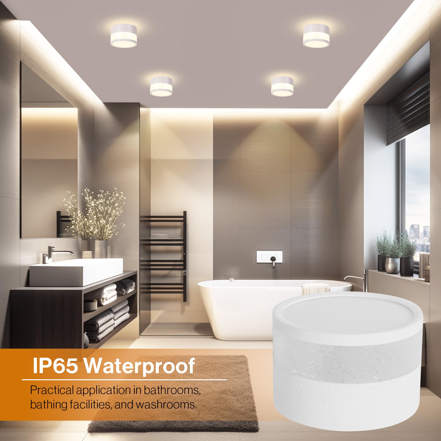 2x focos led interior techo Dimmable, IP65 focos techo con aplicación de control remoto, Lámpara de techo de 12W, Blanco, 2700K-6500K, Plana, Aluminio, 230V, Redondo, para baño, Ø10cm