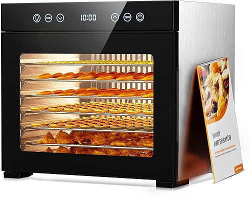 8-Tray Food Dehydrator Machine,Stainless Steel Dehydrator with Adjustable Timer & Temp, 95℉-167℉ Great for Variety of Meat Quiet Food Dryer for Jerky, Fruit, Herbs, Dog Treats, Interior Light