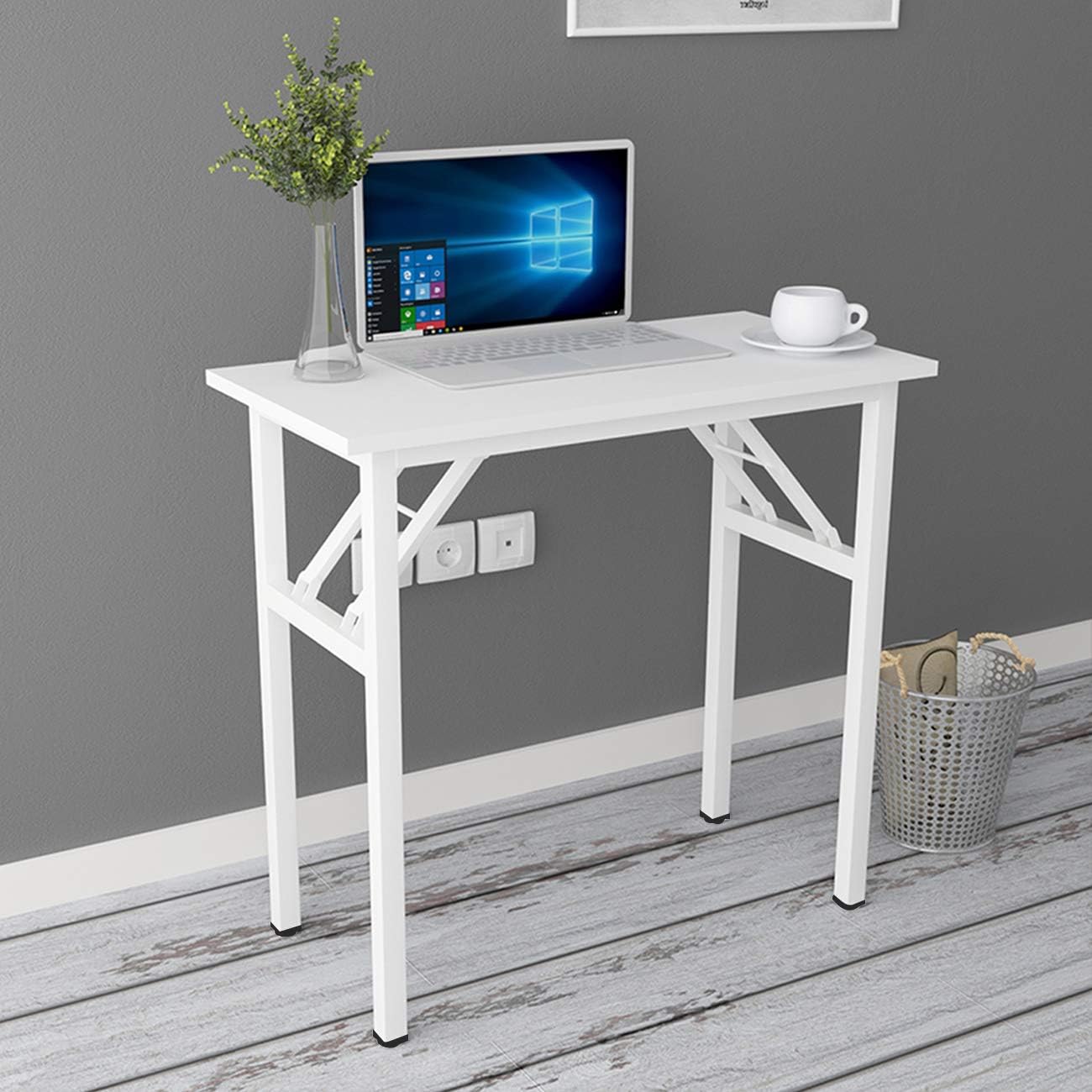 SogesGame 31.5 inches Computer Desk for Small Space, Small Folding Table Writing Compact Foldable Desk, No Install Needed, Teak Black