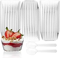 Vista 1 de DEAYOU Paquete de 100 tazas de postre de 5 onzas con cucharas, taza pequeña de mousse de plástico, taza de postre de parfait desechable