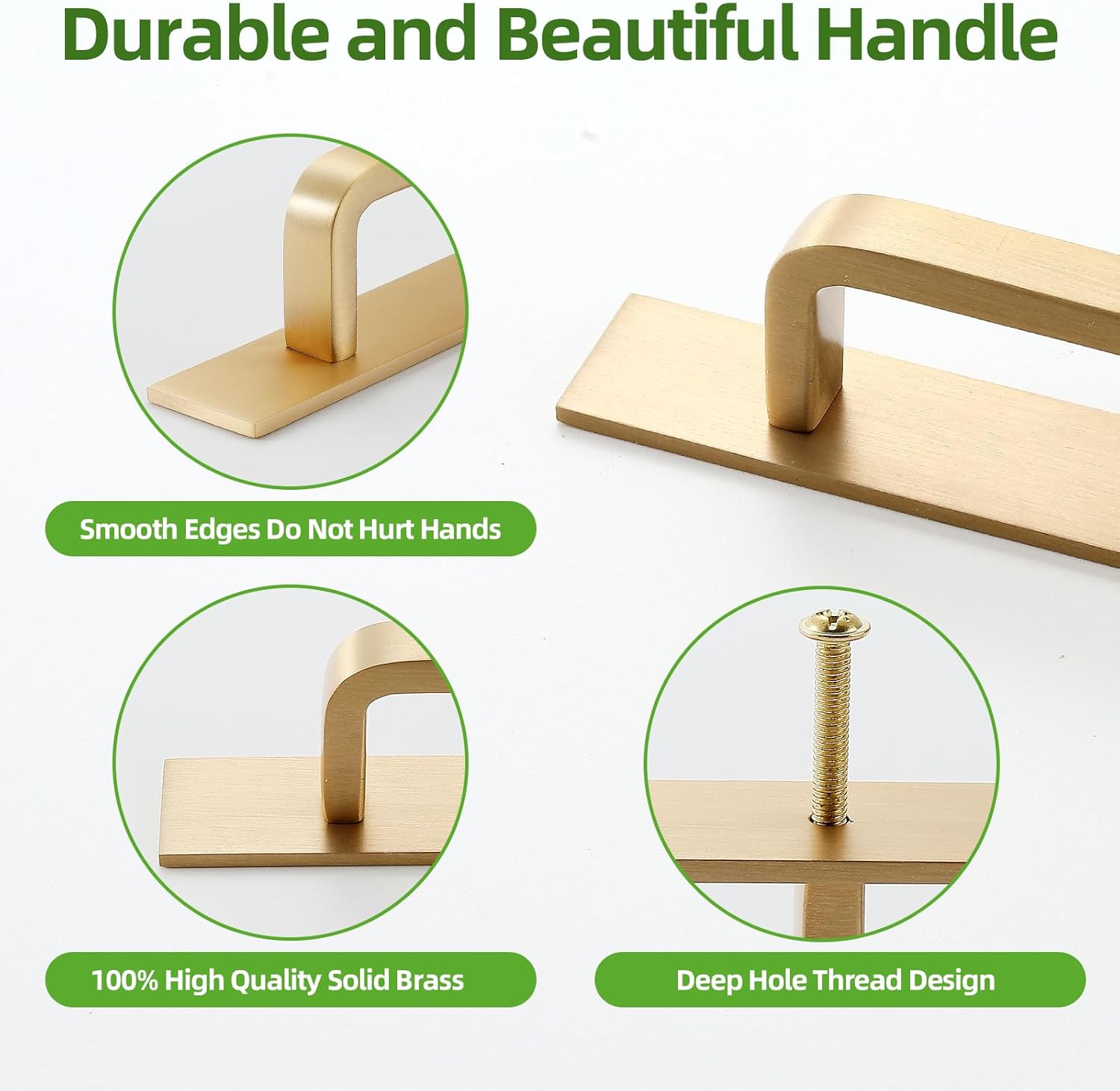 Solid Brass Cabinet Pull with Backplate, 2 Pack Brushed Gold Modern Drawer Handle for Cabinets Drawers and Wardrobes（2, Brushed Gold, 3 Inch(76mm) Hole Centers