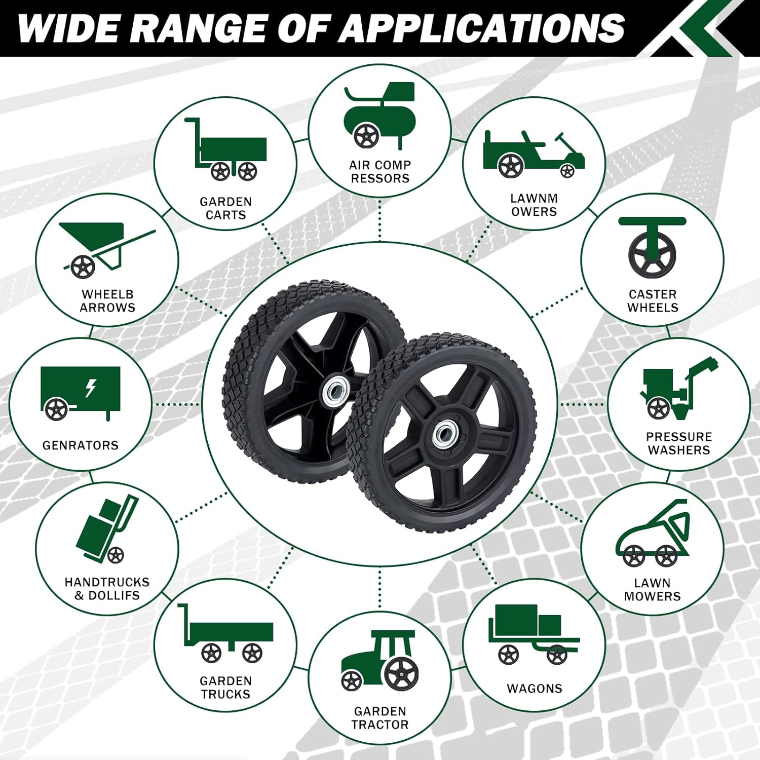 CheeMuii 4 Pcs 8 Inch Lawn Mower Wheels 4 Pack 8" Push Lawn Mower Wheels with Bolts and Lock Nuts Kit Fit for Most Standard push Lawn Mowers/Generator/Garden Tiller/Handtruck
