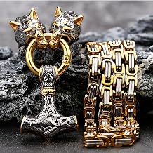 Men's Thor's Hammer Heavy Pendant, 316L Stainless Steel Nordic Unique Mjolnir Viking Amulet Jewelry, Handmade Emperor King Chain for Men Necklace, with Wooden Gift Box