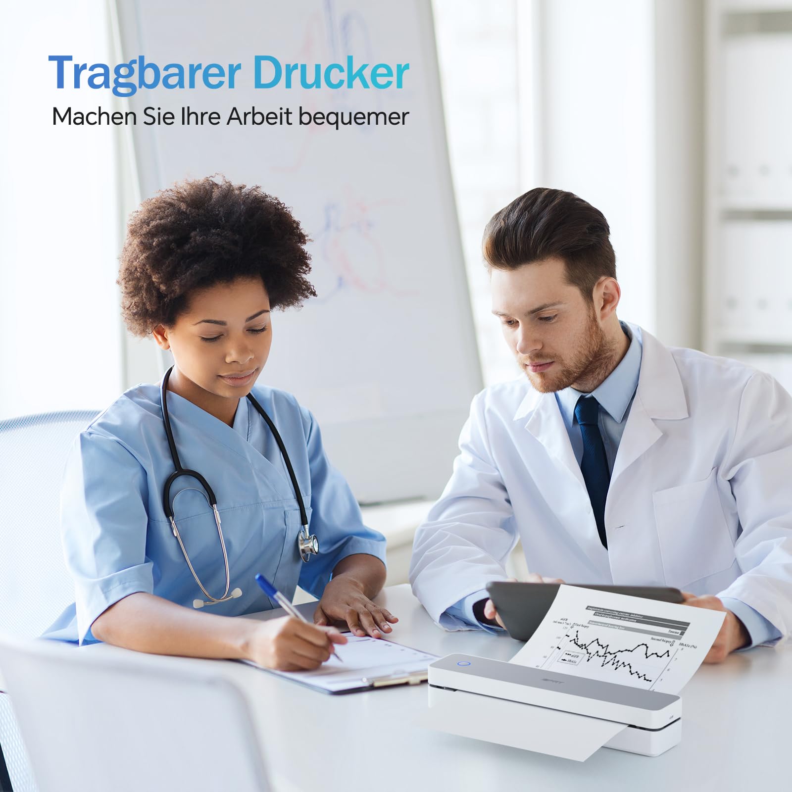 iDPRT MT610 Tragbarer Thermodrucker,Mobiler Drucker A4 für Unterwegs,A4 Kompatibel mit Windows,iOS,Android, 300dpi Monochromer Reisedrucker für Hause, Lernen, Schwarz