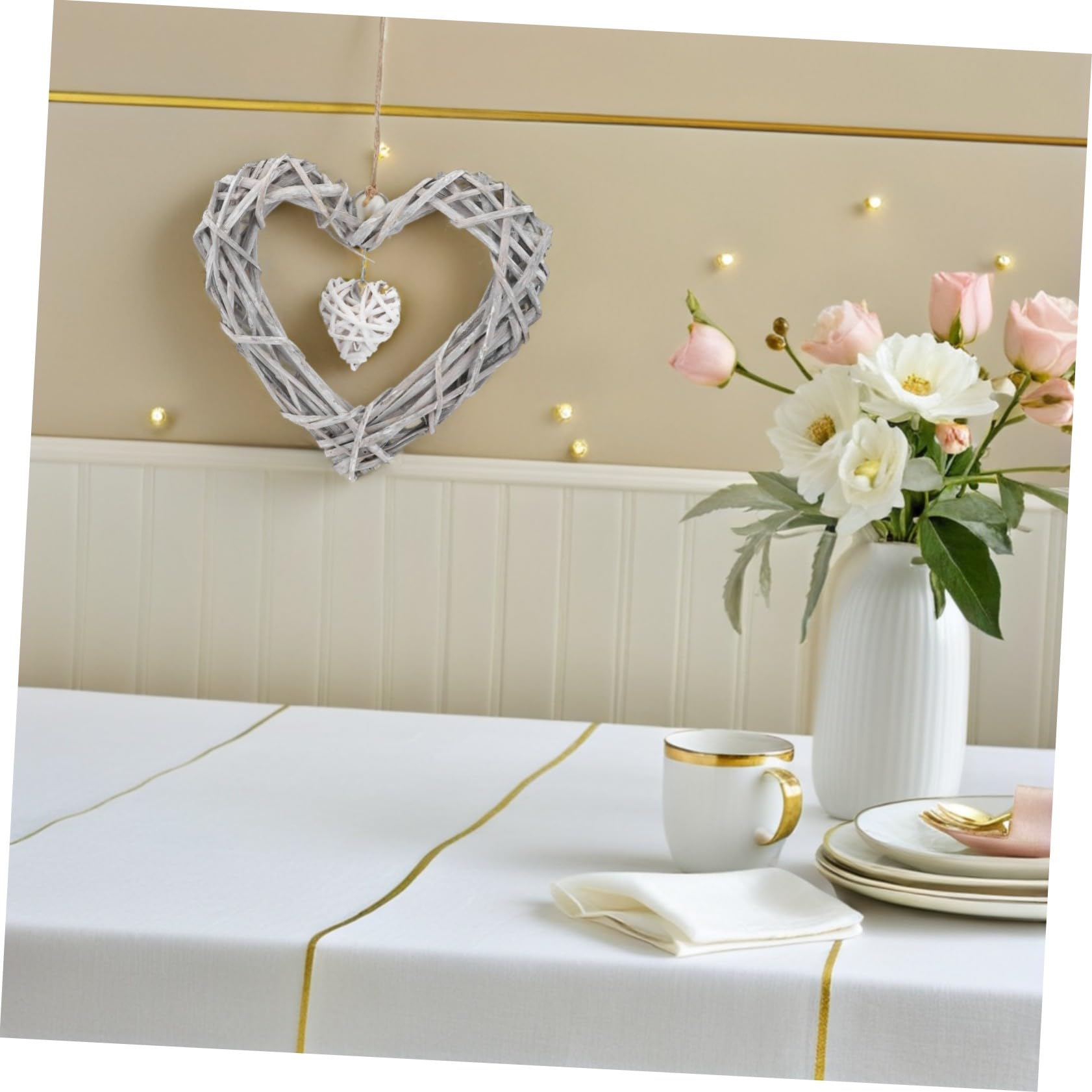 4 STÜCKE Teiliges Rattan herzkranz Spitze Langlebige Handgefertigte Herzform Wanddekoration für Hochzeit Weihnachten Geburtstag Vielseitiger Romantischer Wandschmuck
