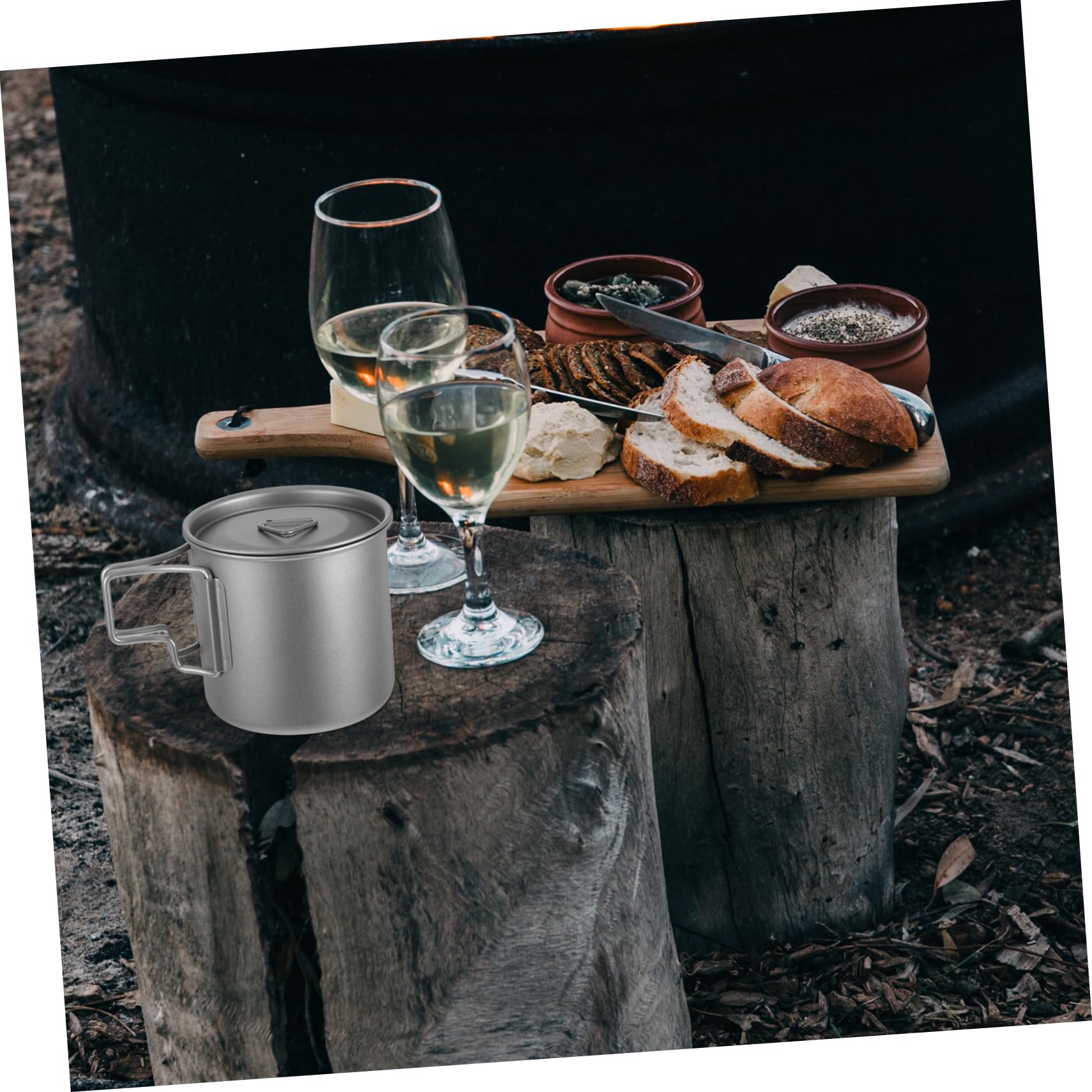Kaffeebecher mit Schneller Erwärmung mit Klappbarem Griff und Deckel Titan aus Titan Leichter Outdoor Campingbecher und Vielseitiger Nutzung für Camping und Büro