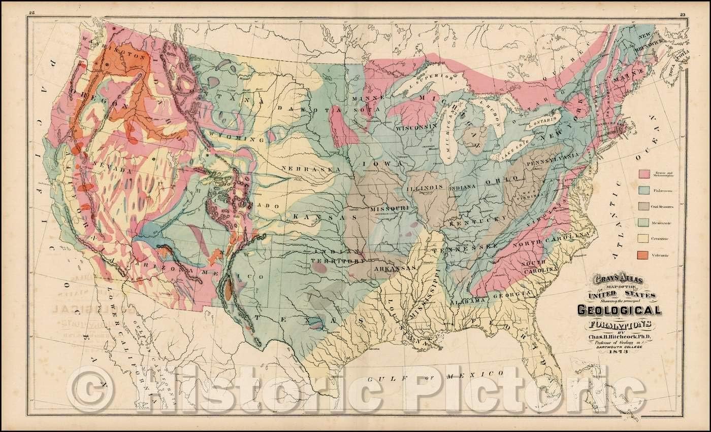 Amazon.com: Historic Map - Gray's Map of The United States Showing The ...
