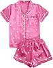 Remidoo Womens Short Sleeve Button Down Satin 2 Piece Pajama Set Sleepwear