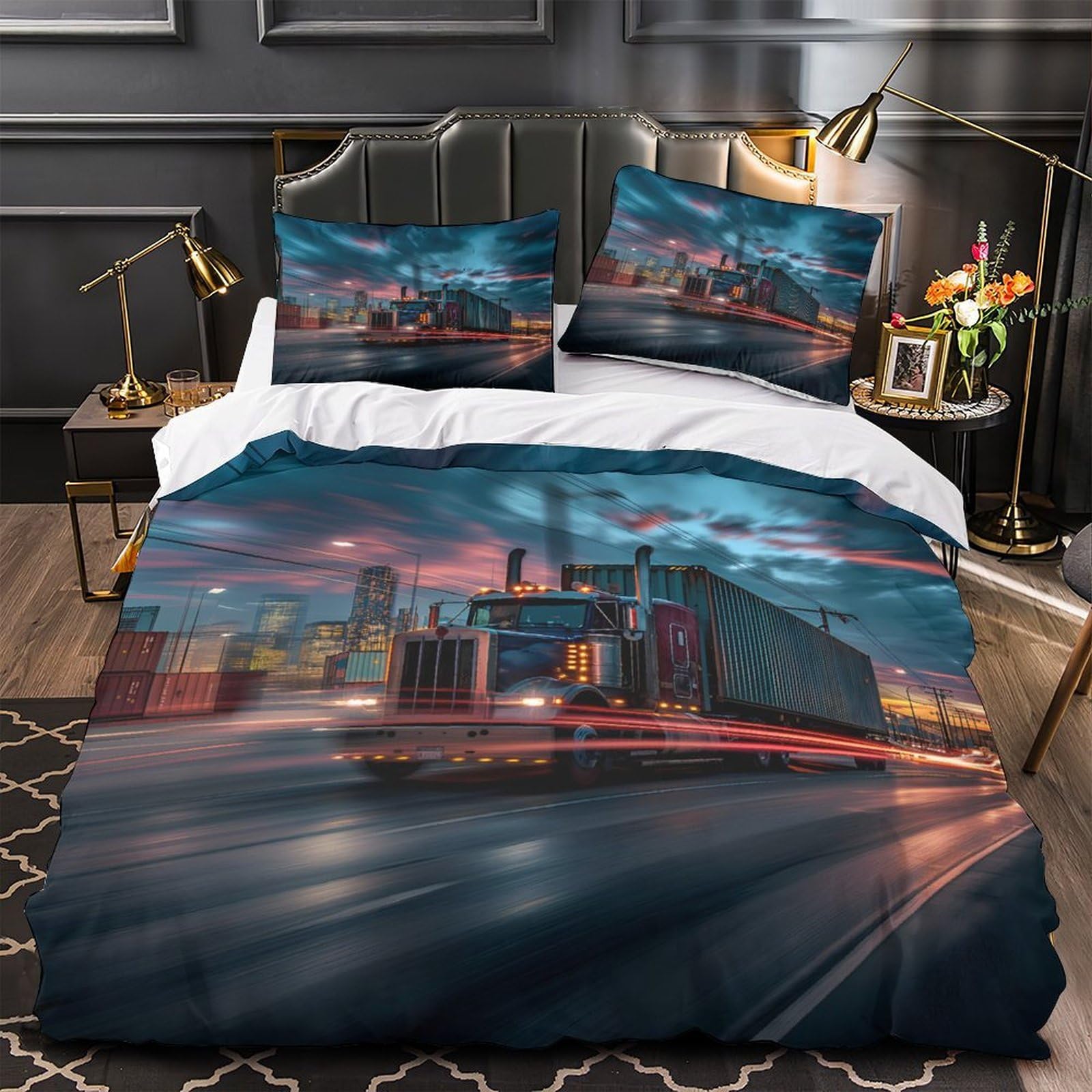 Parure de lit camping-car rétro 260x220 cm avec housse de couette imprimée 3D en microfbre