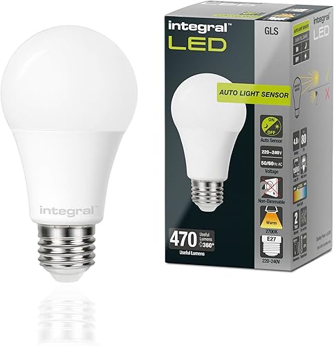 Miniatura 1 de Integral Paquete de 2 bombillas LED E27 no regulables de doble sensor esmerilado GLS del atardecer al amanecer, blanco cálido 2700 K, 470 lm, 4.8 W