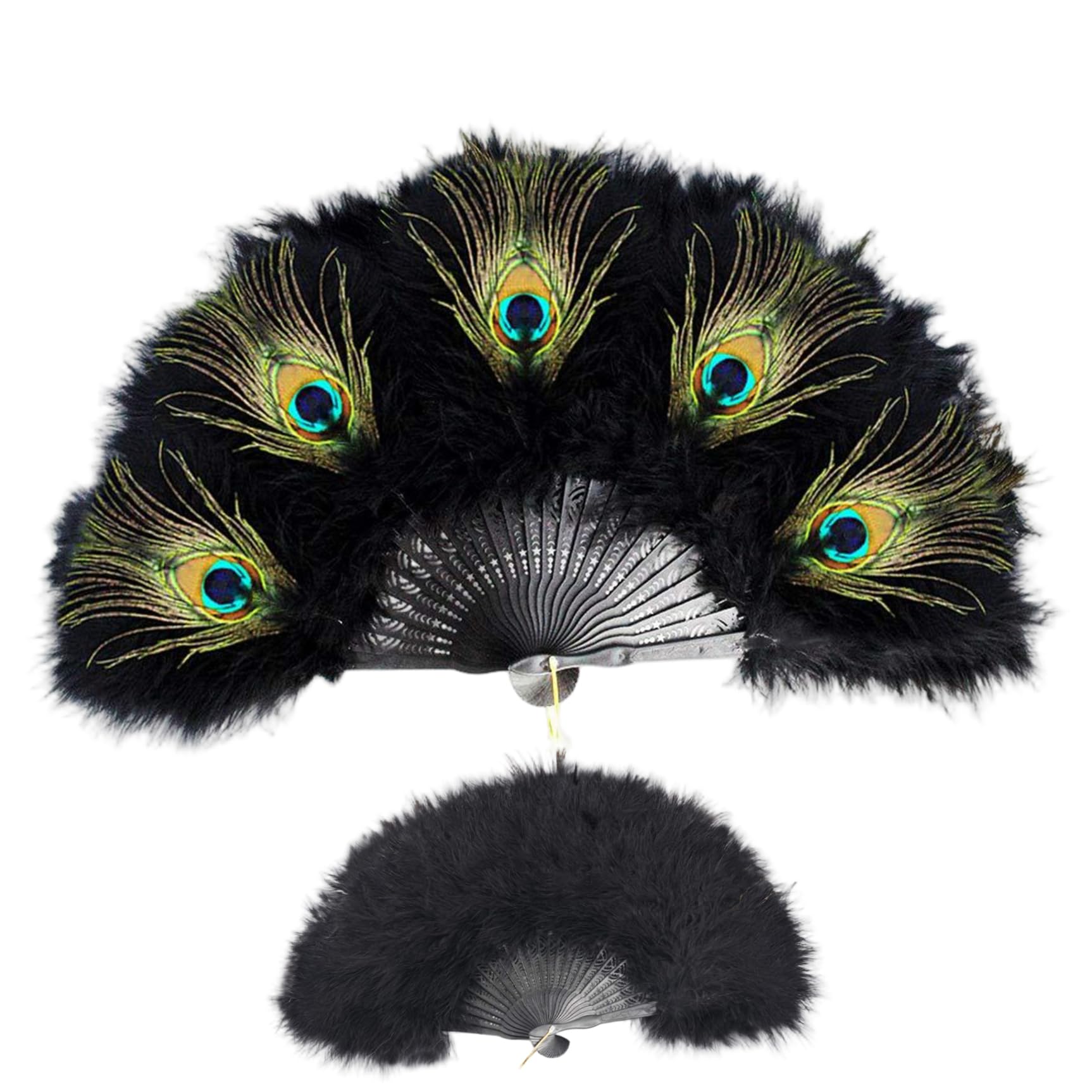 Xoeryoy Peacock Fan Feathers Vintage 1920s Hand Fans for Women Foldable for Dancing, Photo Prop, Costume Party ;1