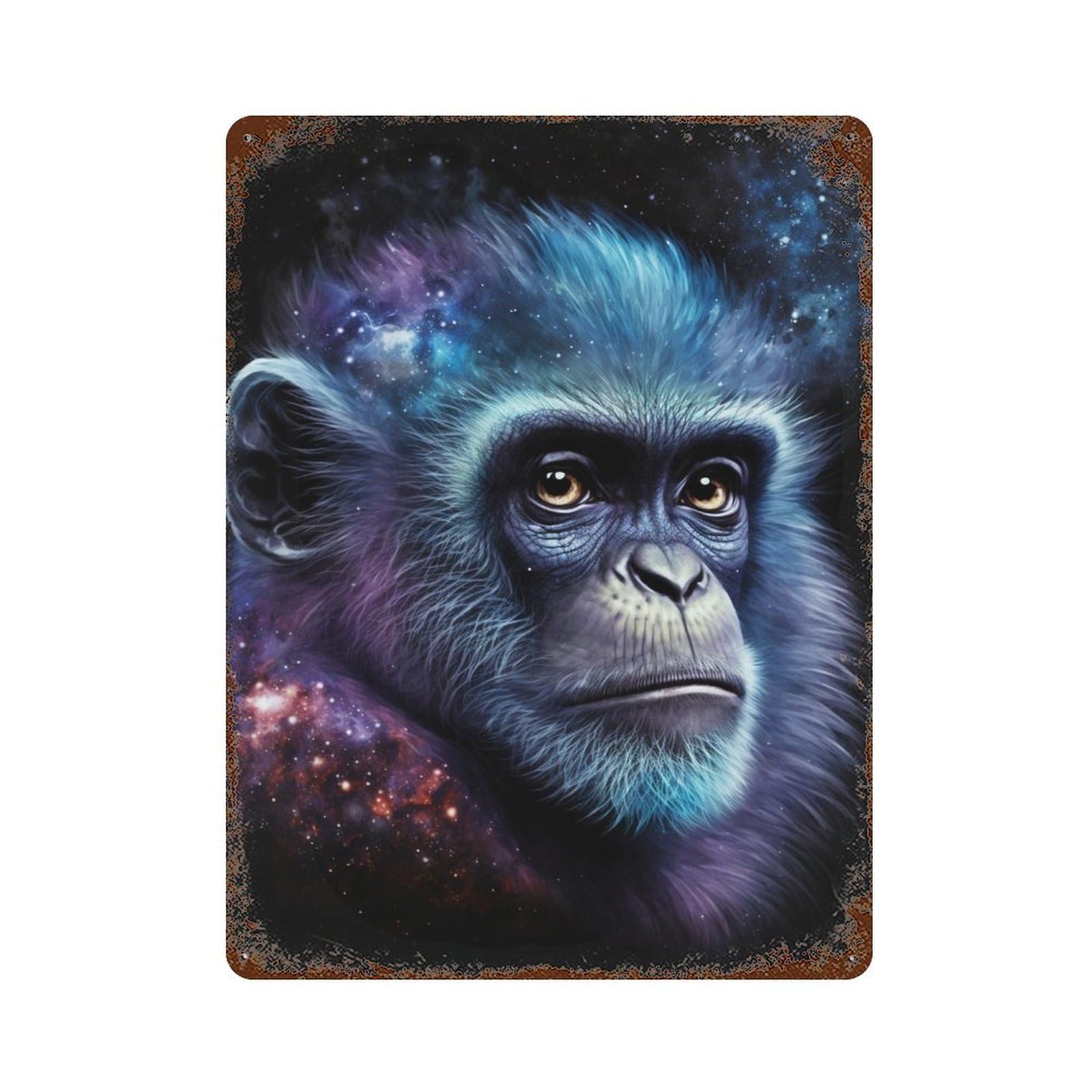 Galactic Monkey Portrait Decorative Tin Sign 15.7"x11.8", Industrial Home Decor for Garage, Pub Or Kitchen