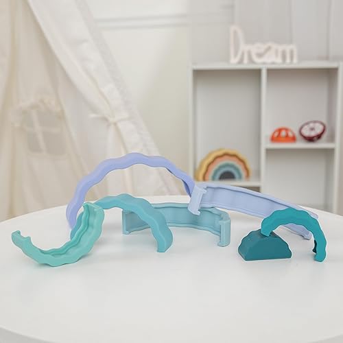 Miniatura 5 de Ripple Rainbow Stacker - Bloques de construcción para bebés y niños pequeños - Silicona suave sin BPA - Fácil de limpiar - Juguete mordedor para