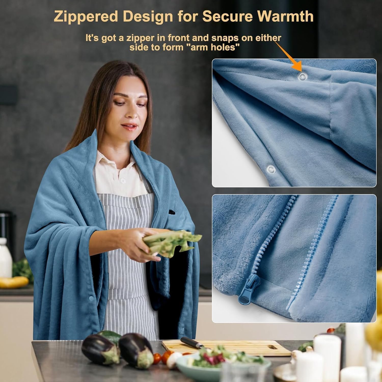 16000mAh Heated Blanket Battery Operated Soft Cordless Heated Blanket Shawl Portable Heated Throw Blanket Poncho Wraps Fast Heating with 3 Heat Levels 6 Heating Zones - Image 3