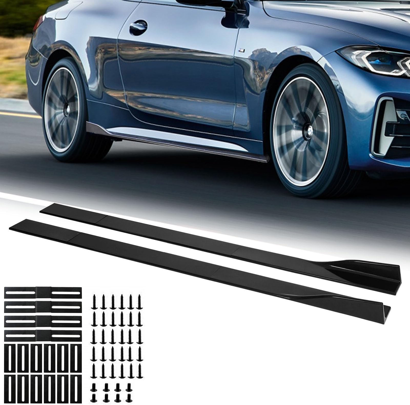 Universal 78.7" Side Skirts, 2m Left/Right Side Skirts Rocker Panels Side Trim Spoiler Extension Lip Bottom Line, Glossy Black